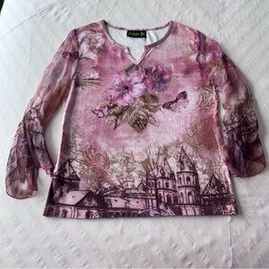 Pink Sheer Sleeve Women’s Top with beautifully detailed design